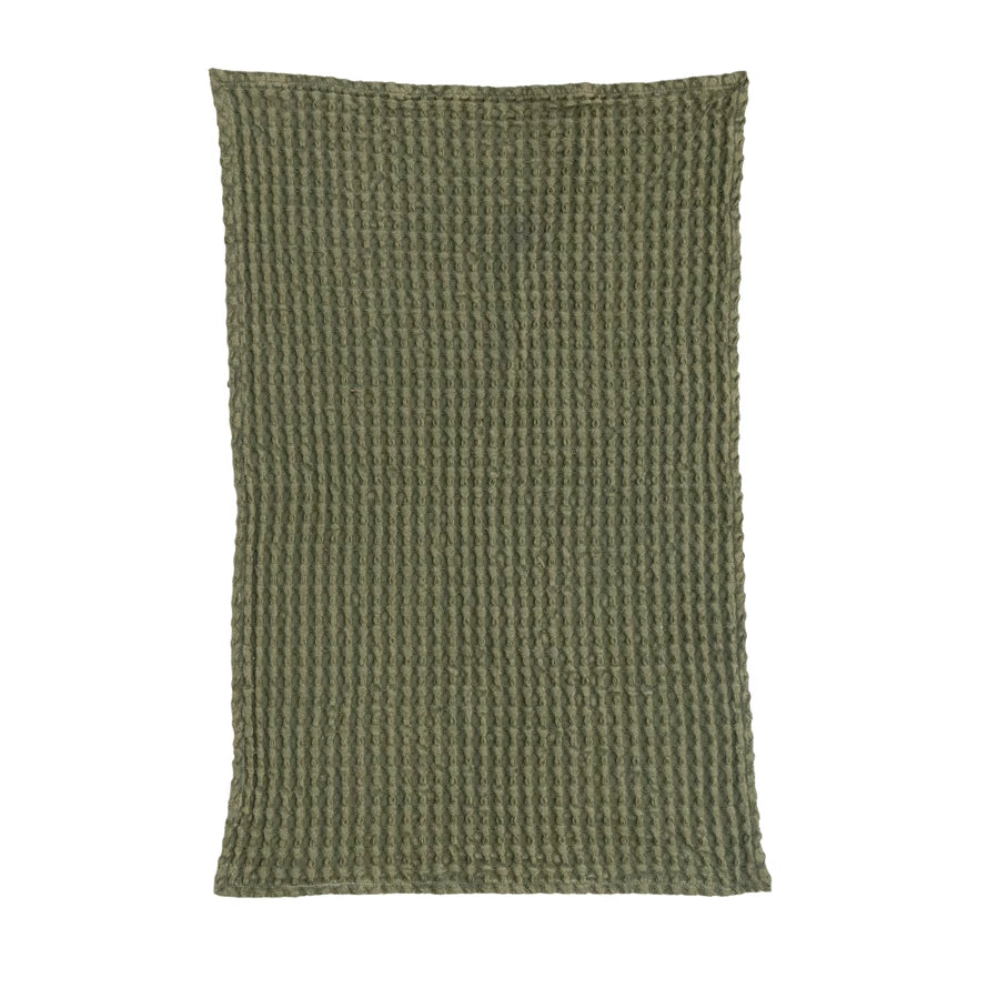 Green Stonewashed Cotton Waffle Towel