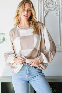 Latte Checkered Oversized Sweatshirt