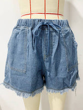 Load image into Gallery viewer, Blue Drawstring Fringe Shorts