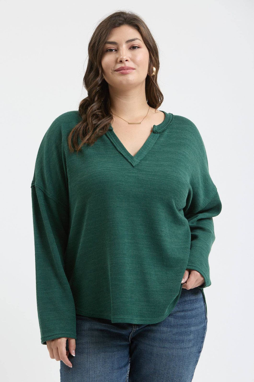 Forest Green Notch Neck Top