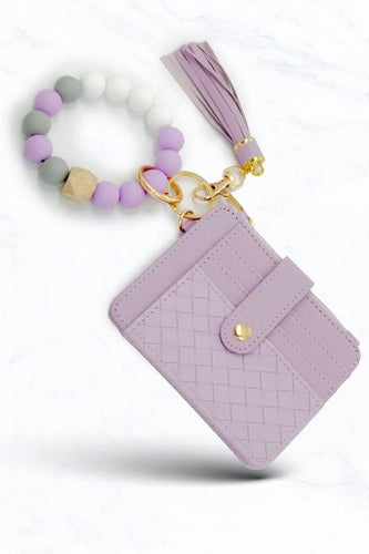 Silicone Bead Gold Holder Keychain: Lilac