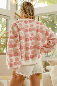 Pink Sherpa Floral Jacquard Pullover