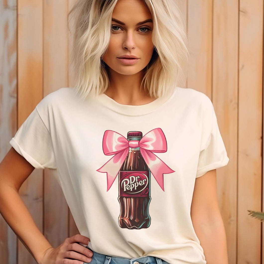 Pink Bow Dr. Pepper Bottle Graphic Tee