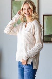 Oatmeal Textured V Neck Top