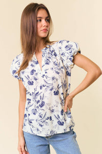 Sage Cotton Floral Print Ruffle Top