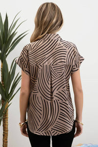 Mocha Geo Print Satin Top