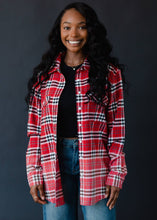 Load image into Gallery viewer, Red, White &amp; Black Plaid Flannel