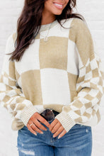 Load image into Gallery viewer, Checker Patchwork Drop Shoulder Sweater