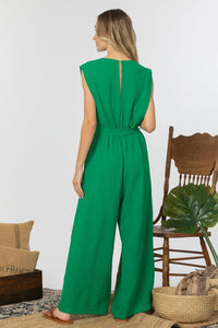 Kelly Green Faux Wrap Wide Leg Jumpsuit