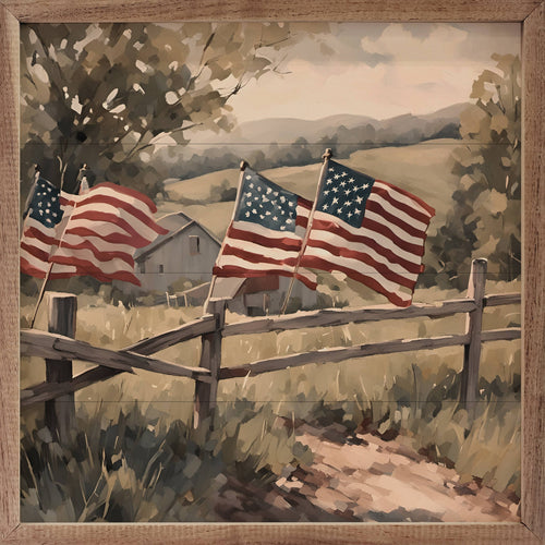 Flags On Wooden Fence: 4 x 4 x 1