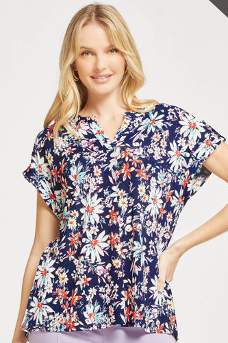 Navy Floral  Dolman Short Sleeve