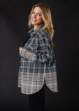 Load image into Gallery viewer, Gray, Black &amp; White Plaid Flannel