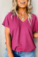 Load image into Gallery viewer, Pink Crinkle Bubble Hem V-Neck Top