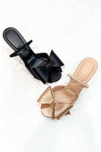 Nude Satin Big Bow Heel