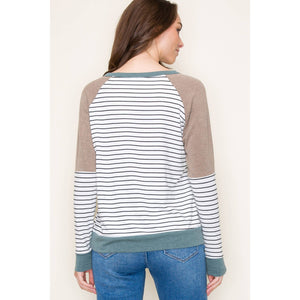 Ivory/Mocha Color Block Stripped Top