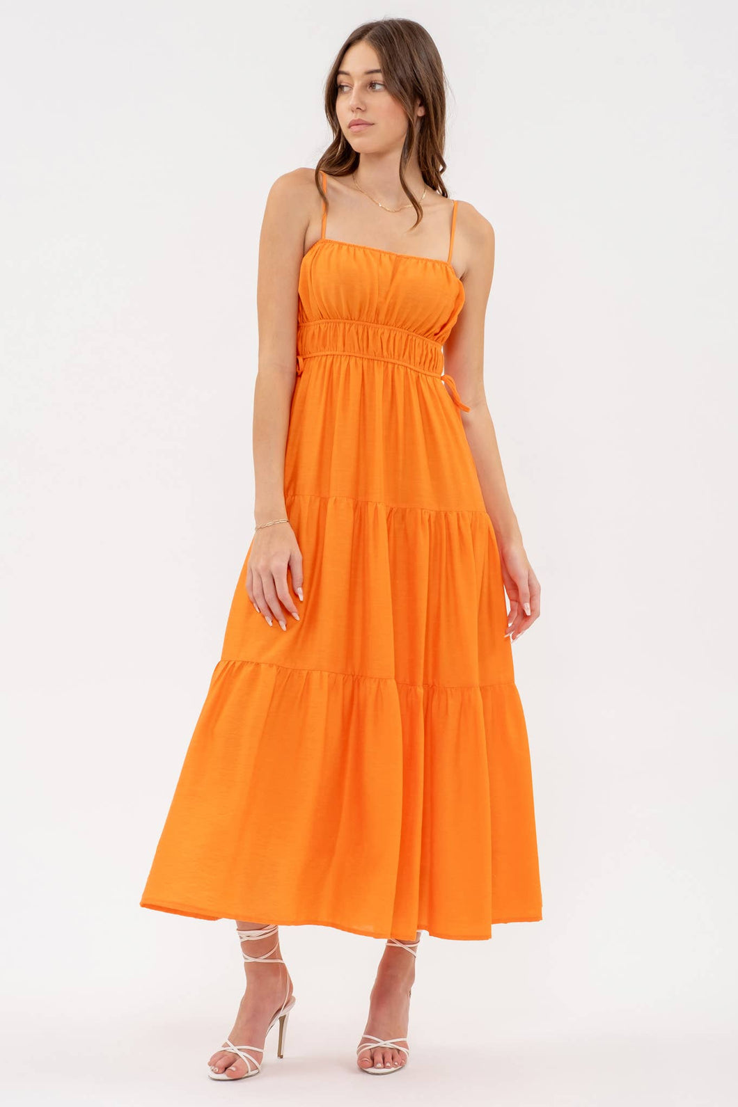 Orange Tiered Midi Dress