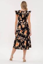 Load image into Gallery viewer, Black Smocked Tiered Floral Dress