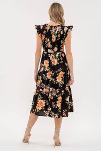 Black Smocked Tiered Floral Dress