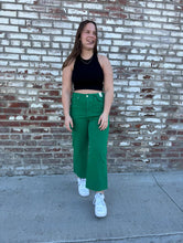 Load image into Gallery viewer, Kelly Green Tummy Control Crop Wide Jean