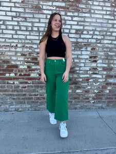 Kelly Green Tummy Control Crop Wide Jean
