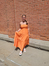 Load image into Gallery viewer, Orange Tiered Midi Dress