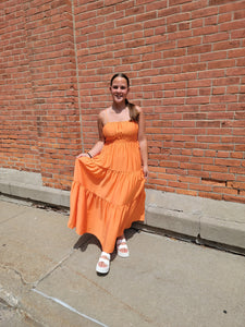 Orange Tiered Midi Dress