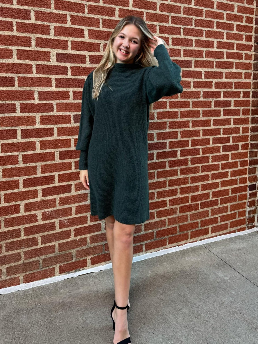 Hunter Green Mock Neck Sweater Dress