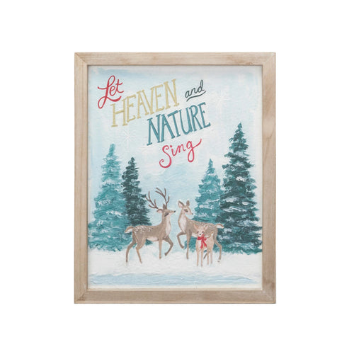 Wood Framed Wall Décor w/ Deer & Winter Scene