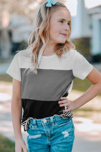 Girls Color Block Waffle Top