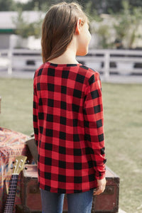 Girls Red & Black Plaid Knot Front Top