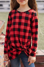 Load image into Gallery viewer, Girls Red &amp; Black Plaid Knot Front Top