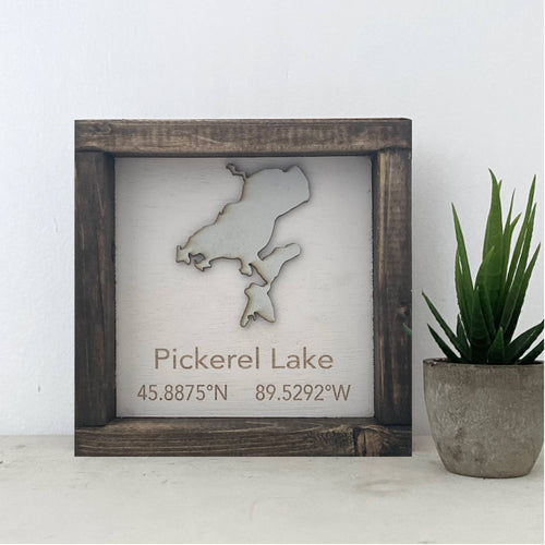 7 x 7 Lake Coordinate and Shape 3D Art Wood Sign