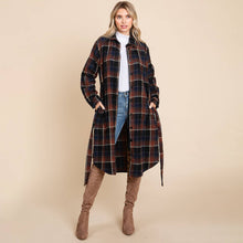 Load image into Gallery viewer, Belted Plaid Long Shacket