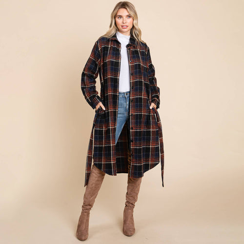 Belted Plaid Long Shacket