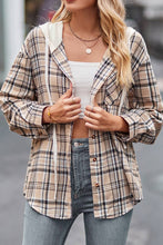 Load image into Gallery viewer, Coffee Plaid Button Up Hoodie