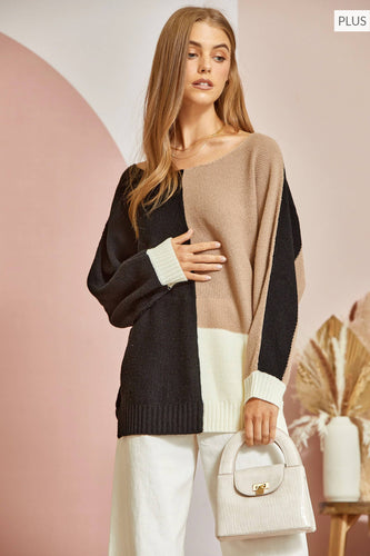 Black Mocha Color Block Lightweight Sweater