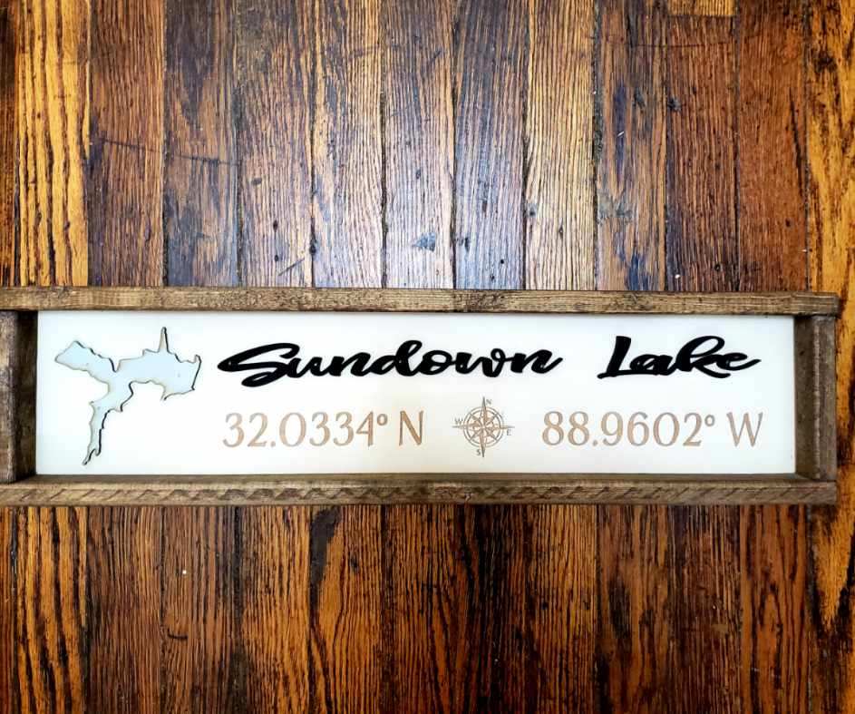 Small Lake Sign with Coordinates