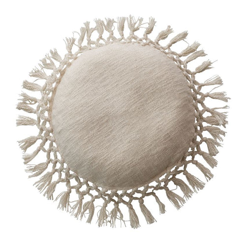 Cream Round Tassel Pillow