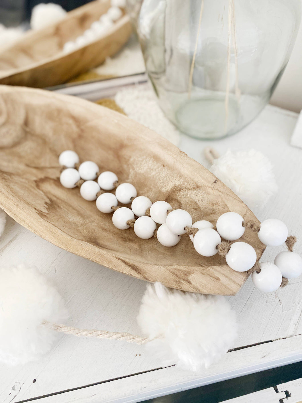 White Wood Bead Rope Garland