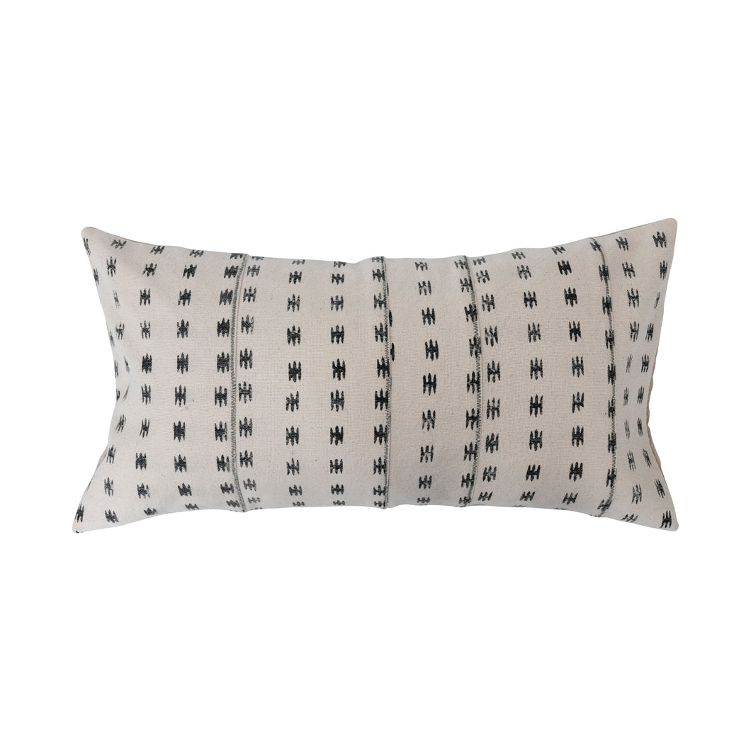 Stonewashed Cotton Pieced Lumbar Pillow with Block Print